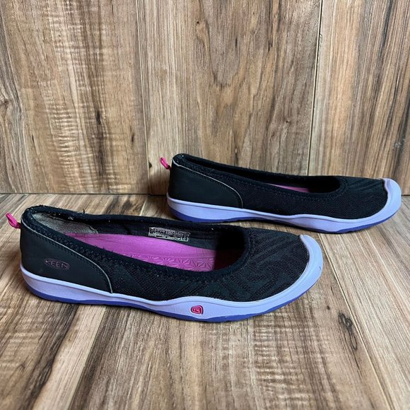 Keen Big Kids Moxie Flat Shoes Black Liberty Purple Slip On Mesh 1016339 Size 5 - Picture 2 of 8